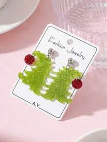 1 Pair Christmas Tree Earrings Flat Acrylic Versatile Green And Red Christmas Tree Pendant Earrings - Green - View 2