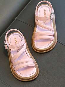 1 Pair Children's Fashionable Minimalist Flat Sandals - Pink - View 7