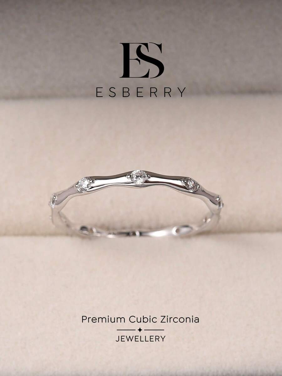 ESBERRY 1pc Exquisite Ring, Women's Jewelry, Gold Plated, Delicate Accessory, Daily Wear, Gift - Silver - View 1