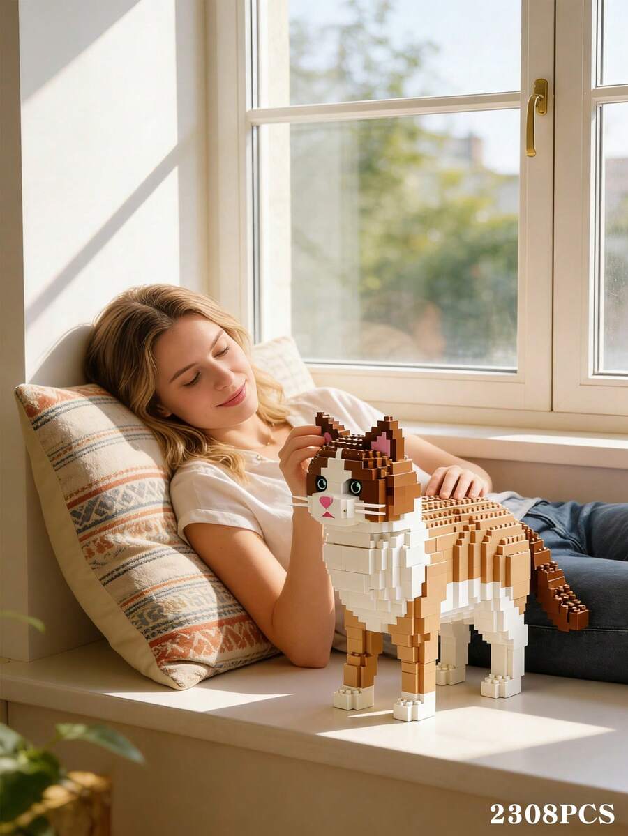 2308PCS Micro Particle Building Blocks, Dual Pose Cute Building Block Cat - Bagged - View 1