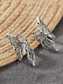 YOYO Women's Hollow Butterfly Clip Earrings, Fashionable Minimalist Personalized Wedding Ring Accessory - Silver - View 8