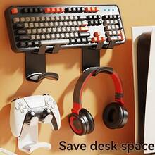 No-Drill Headphone Holder Game Controller Headphone 2-In-1 Wall Mount Rack Universal Over-Ear Headset Storage Hanging Rack - View 2
