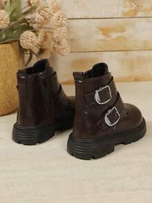 1 Pair Kids Unisex Tassel Boots, Girls Side Zipper Thick Sole Non-Slip Vintage Western Ankle Boots - Brown - View 4