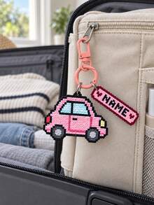 1pc Customized Name Pink Car Keychain, Personalized Pixel Style Car Bag Charm With Name Tag, Cute Backpack & Handbag Accessory, Birthday Gift For Girls, Friends And Car Enthusiasts - Multicolor - View 3