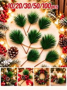 10/20/50 peças Ramos Artificiais de Pinheiro, Ramos de Pinheiro Verde de Natal, Adequado para Coroas, Guirlandas, Árvores de Natal e Decoração de Embrulho de Presentes, Ramos de Árvore de Sempre-Viva Falsa, Usado para Artesanato de Feriados, Arranjo Floral DIY, Decoração de Centro de Mesa, Festa de Inverno, Suprimentos de Decoração para Casa - Multicolorido - Visão 6
