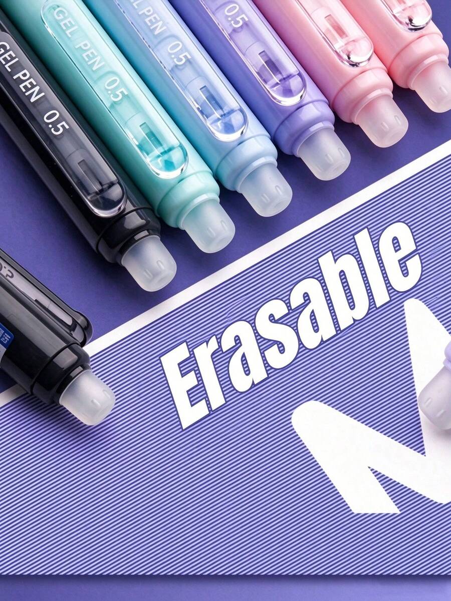 4pcs Minimalist Erasable Ballpoint Pens, 0.5mm Blue/Ink Ink Options, Soft Grip, Solid Color Button, Easy To Erase, Heat Erasable Pens, Thermosensitive Erasable Gel Pens, Suitable For Learning, Office, Exams And Back To School Season - Default - View 1