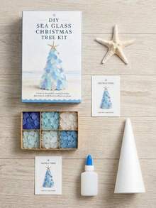 1 Set DIY Sea Glass Christmas Tree Craft Kit, 5 Colors Available, With Starfish Topper, Frosted Glass Pieces, Suitable For Handmade Holiday Gifts, Coastal Home Decor, Bedroom Bookshelf Display, Holiday Table Centerpiece And Creative Craft Projects - Upgraded DIY Christmas Tree - View 2