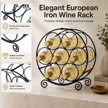 Bottle Wine Rack Metal Countertop Wine Holder 7 Bottle Storage Organizer - Black - View 3