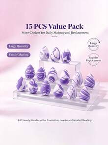 15Pcs Makeup Sponge Set,Teardrop Shaped Cosmetic Sponges With Dust-Proof Storage Bag,Reusable Makeup Applicator Tools - Purple - View 2