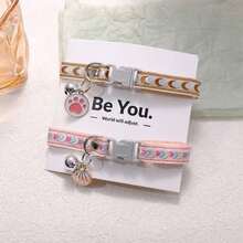 2pcs Pet Collar With Flower/Paw Print Pendant, Adjustable Dog Cat Holiday Gift - Multicolor - View 9