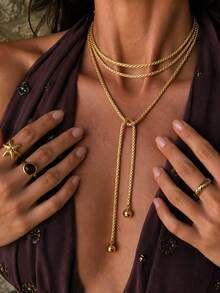 1pc Vintage Elegant European & American Style Metal Round Pendant Chunky Chain Long Necklace, Lightweight Luxury High-End Long Collarbone Chain - Gold - View 6