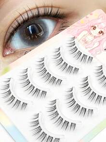 5 Pairs Natural Manga Lashes, False Eyelashes, Clear Band, Wispy Natural Look Lashes, Spiky Anime Strip Lashes, Dramatic DIY Cosplay Fake Eyelashes Reusable Strip Lashes, Suitable For Beginners Strip Lashes - Black - View 3