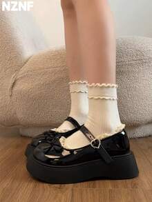 NZNF Thick Sole Height-Increasing Bow Wedge Mary Jane Shoes For Women, 2026 New Fashion Versatile Match With Skirts - Black - View 2