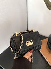1 buah Tas Tangan Mini Persegi Baru dengan Motif Patchwork Berlian, Tas Bahu, Tali Rantai Anyaman, Penutup Lipat, Tas Selempang Lucu, Tas Aksesori - MultiWarna - View 3