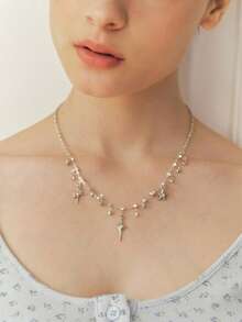 Sorayune Cross Fringe Necklace Women's Bling Atmosphere Ultra Flashy Zirconia And Unique Design Collarbone Chain - Silver - View 7