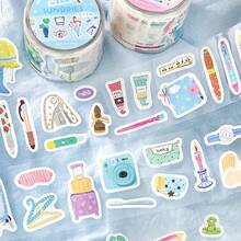 1 Roll Die-Cut Washi Tape, Many Small Items Collection Series Energetic Life Stickers, Warm Crayon Style Hand-Drawn Illustration Sticker Material, Full Roll Length 300cm/118.11in, Multiple Sizes And Specifications Stickers, Suitable For Planner, Scrapbook, Photo Album, Notebook Collage Decoration, Essential Student Stationery For Back To School Season - 1 Roll - View 9