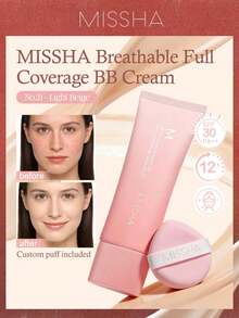 Missha M 2Pcs Flawless Base Makeup Set: Full Coverage BB Cream & Pore-Blurring Setting Powder, Long-Lasting Oil-Control Complexion Bundle - No.21 - Light Beige+Bright Skin Tone - View 2