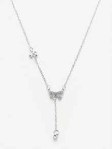 Sorayune 1pc Women's Rhinestone Bow Pendant Necklace, Suitable For Daily Wear - Silver - View 4