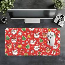 1pc Cute Cartoon Christmas Extra Large Extended Mouse Pad, Red Background Desk Mat, Non-Slip Rubber Base Stitched Edge Soft Fabric Keyboard Pad, Suitable For Office, Gaming And Christmas Gift - View 4