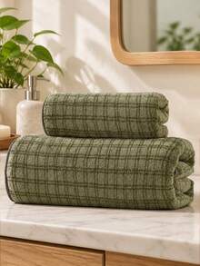 1pc/2pcs Cute Polka Dot Coral Fleece Towel Set - Soft, Highly Absorbent, Quick Drying, No Shedding, Suitable For Bathroom, Hotel And SPA - Olive Green - View 2