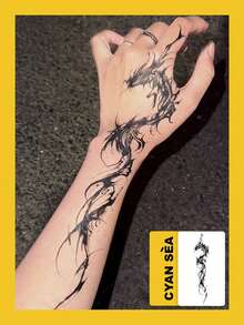 1pc Temporary Tattoo Sticker, Dark Line Dragon Totem Pattern, Realistic Fake Tattoo Design For Daily Wear, Bachelorette Party Favors, Music Festival, Cosplay, Graduation Gift, Lasts 3-5 Days - Black - View 2