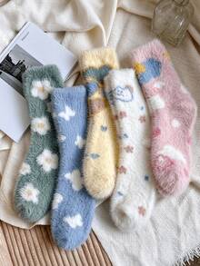 1/5/10 Pairs Women'S Autumn Winter New Butterfly Cloud Cartoon Minky Plush Warm Mid-Calf Socks - Multicolor - View 3