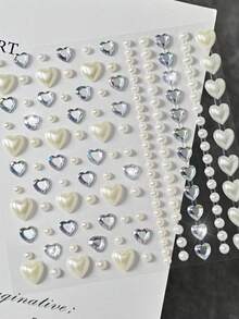 2pcs White Heart Pearl Face Gem Stickers, Self-Adhesiv AB Love-Shaped Rhinestone & Simulation Pearl Jewel Decals, DIY Face Body Hair Eye Decorations For Music Festival, Party, Masquerade - Multicolor - View 7
