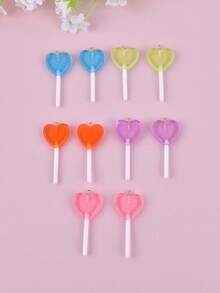 10pcs Resin Heart Shaped Lollipop DIY Pendant Valentines - Multicolor - View 5