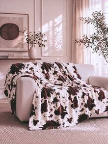1pc Soft Cow Print Fleece Blanket - Cozy Flannel Blanket Suitable For All Seasons - Great For Daughters, Adults, Students And Teenagers, Autumn Decor, Room Decor - Mocha Brown - View 3