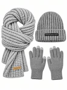 Couples Autumn/Winter Knitted Hat, Scarf And Gloves 3 Pieces Set, Soft Thick Warm Touchscreen Gloves, Unisex Outdoor Cold-Proof Accessory Set - Multicolor - View 14