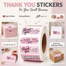 500pcs Pink Thank You For Supporting My Small Business Stickers Roll, 4 Designs Rectangle Self-Adhesive Packaging Labels, Cute Heart Bow Leopard Print Thank You Stickers For Bubble Mailers, Gift Boxes, Shop Small Business Package Decor - one-size - View 1