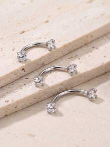 TOKRING 16G Stainless Steel Rook Daith Earrings Lip Ring Eyebrow Studs,Cartilage Tragus Cubic Zirconia Barbell Body Piercing 6mm 8mm 10mm - Silver - View 1