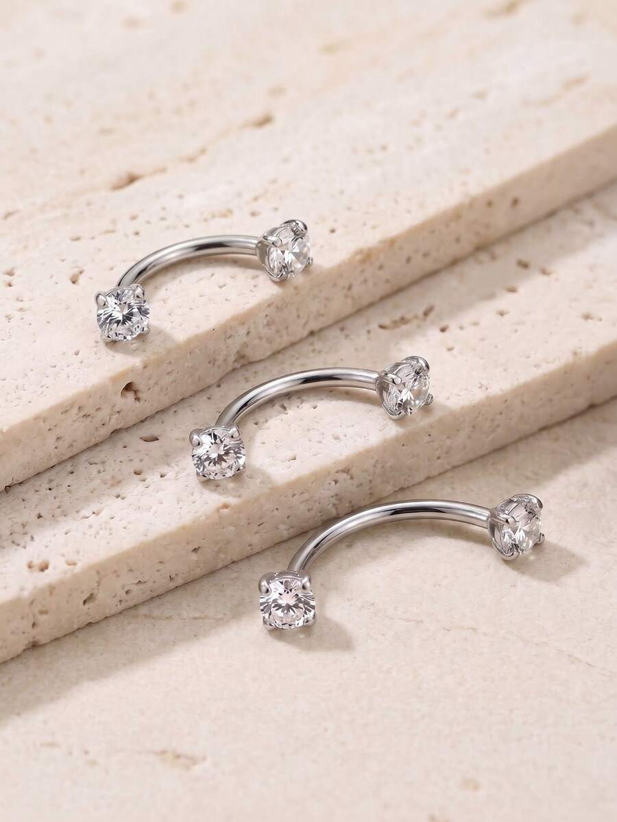 TOKRING 16G Stainless Steel Rook Daith Earrings Lip Ring Eyebrow Studs,Cartilage Tragus Cubic Zirconia Barbell Body Piercing 6mm 8mm 10mm - Silver - View 1