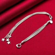 925 Sterling Silver Plated Five Snake Chain Starfish Bracelet Jewelry - Silver - View 1