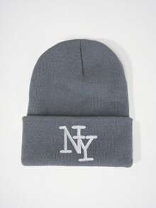 1pc Unisex Y2K Style Embroidered NY Knit Beanie Hat, Brimless Knit Cap For Autumn/Winter Outdoor, Casual Versatile Winter Cold Weather Hat For Daily Commute - Embroidery - View 4