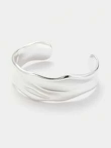 Sorayune 1pc Fashionable Jewelry Gold Asymmetrical Geometric Open Cuff Bracelet, Suitable For Holiday, Beach, Party, Daily Wear - Silver - View 5