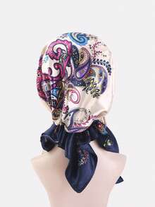 1 pieza Pañuelo para la cabeza con estampado floral de cachemira para mujer, sombrero envolvente, adecuado para uso diario - multicolor - Ver 8