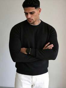 ZYNTH BALENO Men's Autumn/Winter Fashion Crew Neck Sports Sweater, Suitable For Fitness, Running, Hiking - Black - View 3