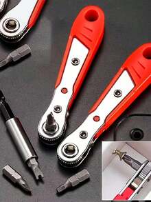 Ratchet Screwdriver Handle For Narrow Spaces, Front And Back, Bent Handle Wrench, Right Angle Bend, Screwdriver, Steel Material, Red, Requires Assembly, Non-Electric, No Battery Needed, Suitable For Industrial And Scientific Use - Multi-color - View 7