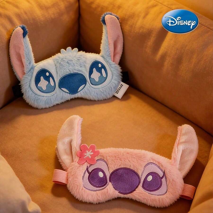 Monogram 1pc Disney Officially Licensed Stitch Angel Eye Mask, Couple Style Cute Cartoon Soft Comfortable Plush Material Rest Sleep Elastic Portable Design Light-Blocking Anti-Stain Creative Room Decor Christmas Birthday Surprise Gift - A - View 1