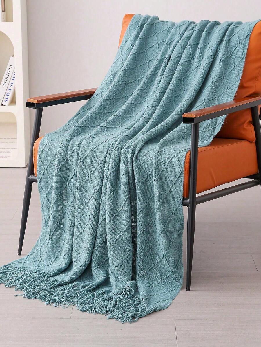 1pc Knitted Blanket Sofa Cover Throw Rug Office Nap Knitted Mat Summer Shawl - Dark Blue - View 1