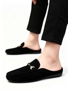 G.N.SHIJIA Black Matte Flat Loafers For Men, Minimalist Metal Buckle Design, Commute Casual Versatile Slip-On Shoes - Black - View 5
