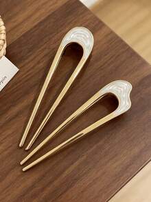 2pcs/Set Luxury Metal U-Shaped Hair Sticks Combination, Multi-Color Drip Oil Design, Women's Back-Of-Head Bun Styling Tool, Simple Versatile Hair Accessory - Multicolor - View 8
