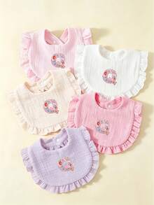 5pcs Floral Pattern 26 Alphabet Baby Ruffle Bibs, Drool Bibs, Princess Pastoral Floral Bibs, Girls Gift - Multicolor - View 15