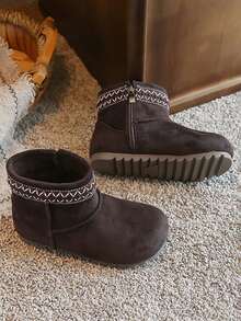 Vintage Ankle Boots Autumn/Winter Thermal Lined Children's Snow Boots Side Zipper Baby Boots - Coffee Brown - View 6
