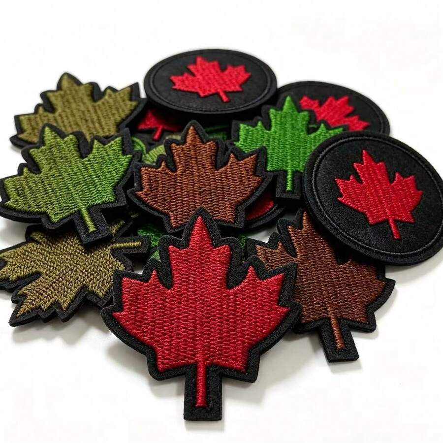 Mini Black & Red Maple Leaf Embroidered Patch And Applique - 3.81cm Iron-On Fabric Patch, DIY Embroidery Patch, Sewable & Iron-On Heart Patch, Suitable For Clothes, Jackets, Hats, Backpacks, Jeans, Decorative Badge