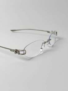 Women's Oval Rimless Metal Leg Fashion Glasses, Suitable For Daily Wear, Shopping, Photography, Y2KFest Music Festivals, And Other Occasions. - Clear - View 5