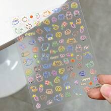 1pc/Cartoon Line Nail Art Sticker, Fresh Delicate Cute Colorful Asymmetrical Graffiti Thin Flexible Adhesive Backing - Multicolor - View 1