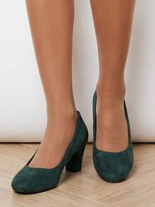 Round Toe Comfortable High-End High Heel Women's Shoes Commute Plain Design All Season - Green - View 3