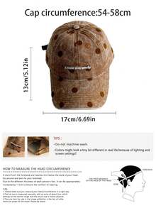 Distressed Polka Dot Print Baseball Cap, Vintage Dad Hat For Women, Large Head Circumference Sun Protection Versatile Baseball Cap, All-Season Student Retro Polka Dot Embroidered Letter Duck Bill Hat, Versatile Face-Slimming Baseball Cap - Multicolor - View 2
